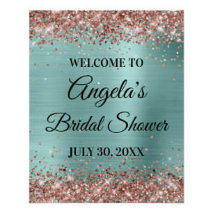 Rose Gold Glitter Pale Turquoise Bridal Shower Poster