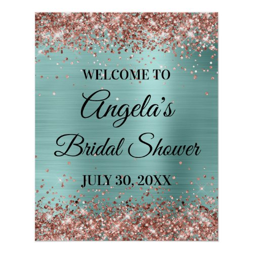 Rose Gold Glitter Pale Turquoise Bridal Shower Poster