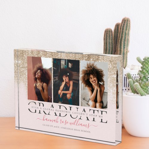 Rose Gold Glitter  Pandemic Graduate Photo Block