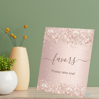 Rose Gold Glitter Party Favor Pedestal Sign by Thunes at Zazzle