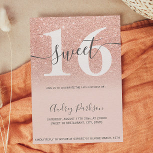 Rose gold glitter pastel blush pink Sweet 16 Invitation