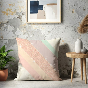 Rose Gold Glitter Pastel Marble Diagonal Stripes Throw Pillow