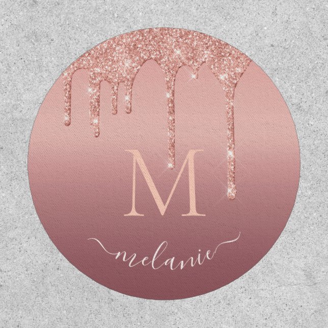 Rose Gold Glitter Patch Personalized Name Letter (Front)