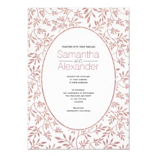 Rose gold glitter pattern of leaves trendy wedding card