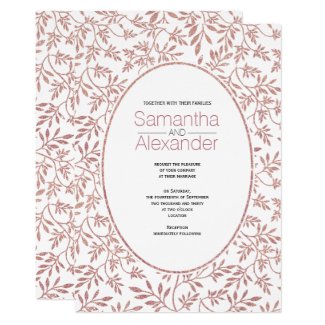 Rose gold glitter pattern of leaves trendy wedding invitation