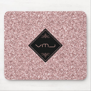Rose-Gold Glitter Patterns Monogram Mouse Pad
