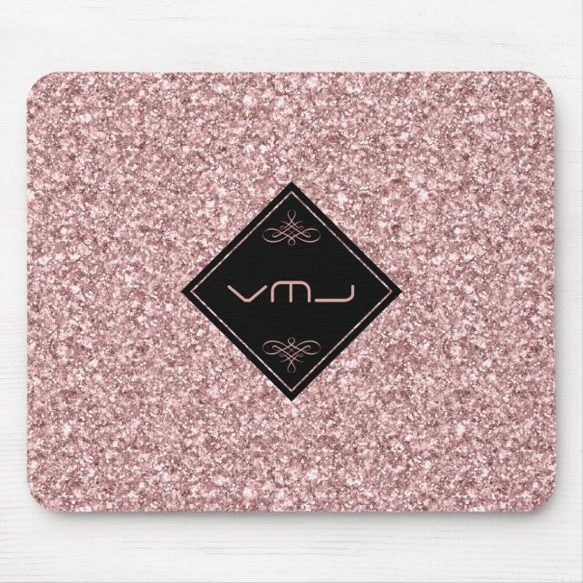 Rose-Gold Glitter Patterns Monogram Mouse Pad (Front)