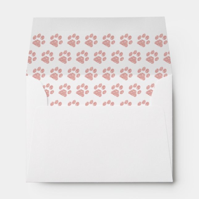 Rose Gold Glitter Paw Print Wedding Return Address Envelope (Back (Bottom))
