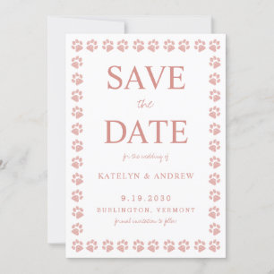 Rose Gold Glitter Paw Print Wedding Save The Date Invitation