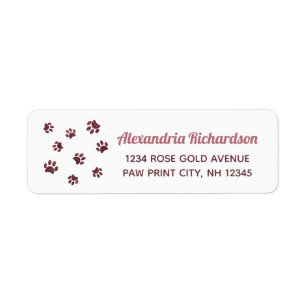 Rose Gold Glitter Paw Prints Label