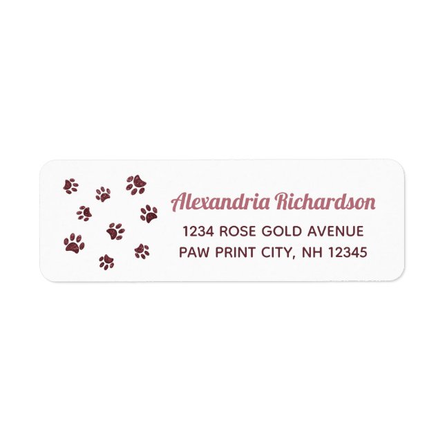 Rose Gold Glitter Paw Prints Label (Front)