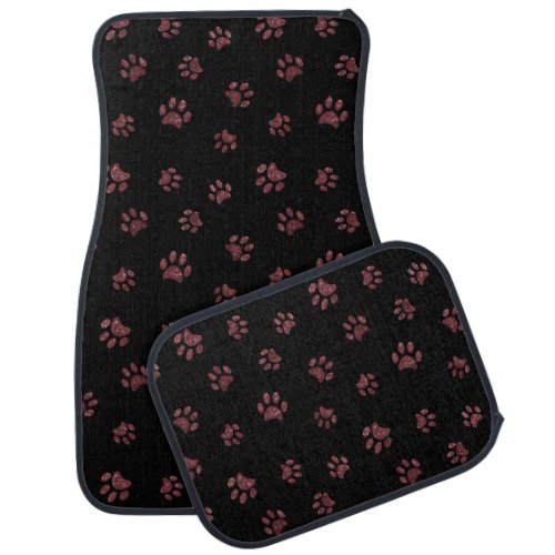 Rose Gold Glitter Paw Prints Pattern Car Floor Mat