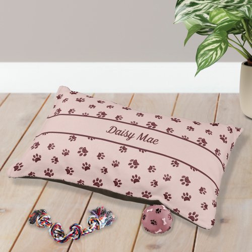 Rose Gold Glitter Paw Prints Pattern on Pink Pet Bed