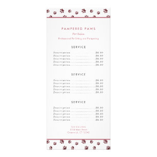 Rose Gold Glitter Paw Prints Pet Salon Services Rack Card