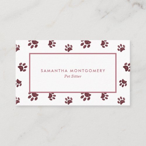 Rose Gold Glitter Paw Prints Pet Sitter Business Card
