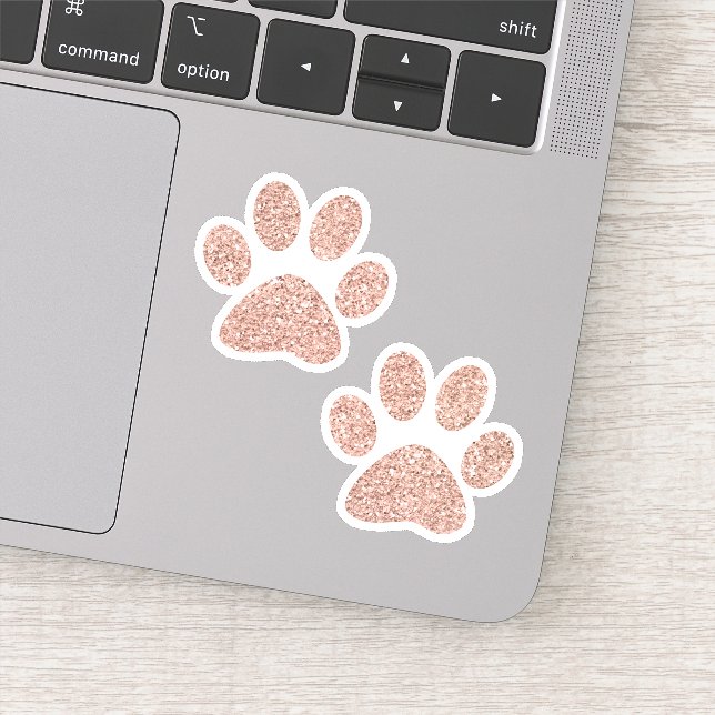 Rose Gold Glitter Paw Prints Sticker (Detail)