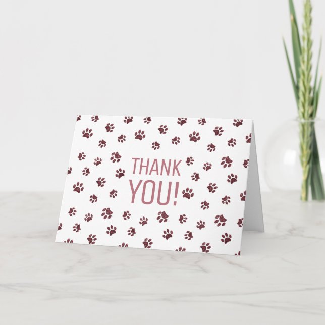 Rose Gold Glitter Paw Prints | Thank You Card (Front)
