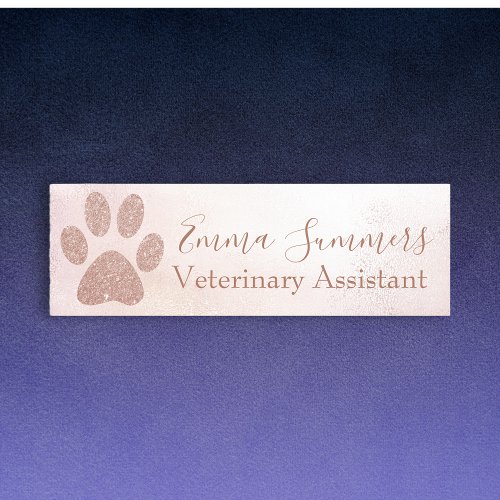 Rose Gold Glitter Paw Veterinary Business Name Tag