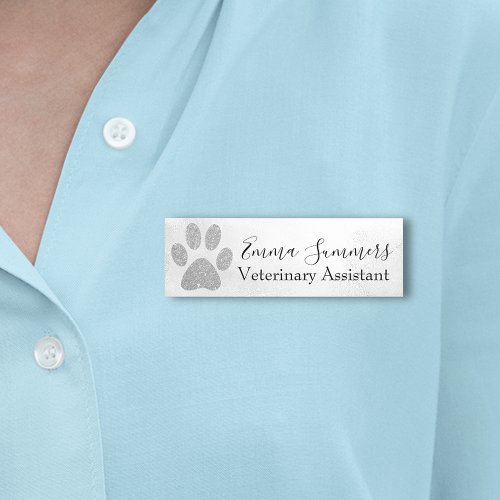 Rose Gold Glitter Paw Veterinary Business  Name Tag