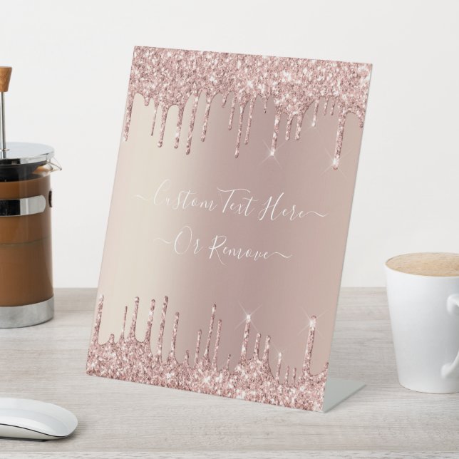 Rose Gold Glitter Pedestal Sign with Custom Text (In SItu)