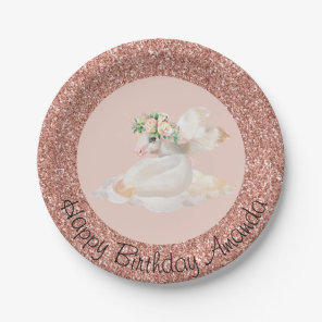 Rose Gold Glitter Pegasus Unicorn Birthday Party Paper Plates