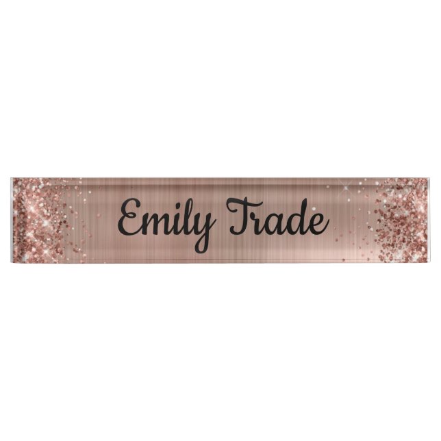 Rose Gold Glitter Pen with Personalized name  Desk Name Plate (Front)