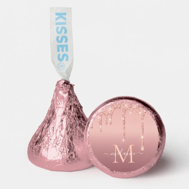 Rose Gold Glitter Personalized Custom Letter Name Hershey®'s Kisses® (Front)