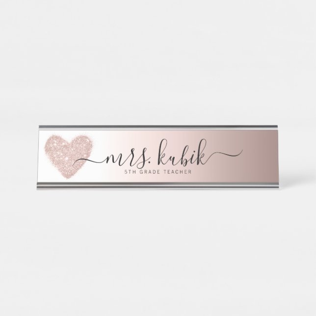 Rose Gold Glitter Personalized Desk Name Plate (Front)