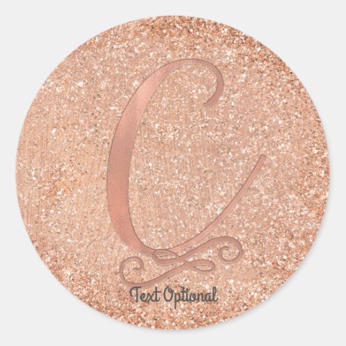 Rose Gold Glitter Personalized Initial Letter C Classic Round Sticker