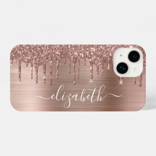 Rose Gold Glitter Personalized iPhone 14 Case