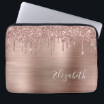 Rose Gold Glitter Personalized Laptop Sleeve<br><div class="desc">Elegant and girly laptop sleeve pad featuring rose gold faux glitter dripping down a rose gold faux metallic foil background. Personalize with your name in a stylish trendy white script.</div>