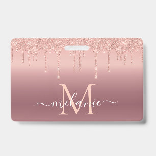 Rose Gold Glitter Personalized Letter Name Badge