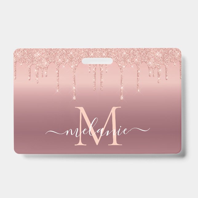 Rose Gold Glitter Personalized Letter Name Badge (Front)
