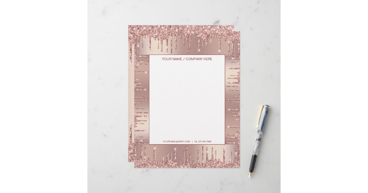 Rose Gold Glitter Personalized Letterhead | Zazzle