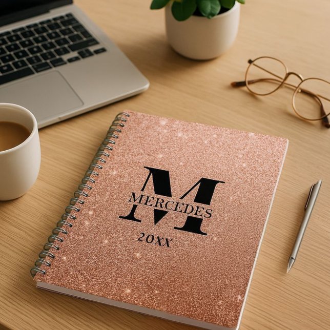 Rose Gold Glitter Personalized Monogram Daily Planner (Creator Uploaded)