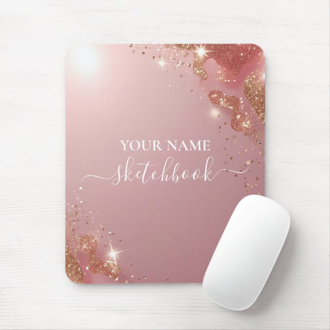 Rose Gold Glitter Personalized Mousepad – Your Nam (With Mouse)