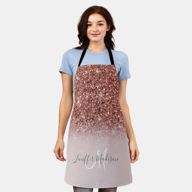 Rose gold glitter Personalized Name                Apron (Worn)