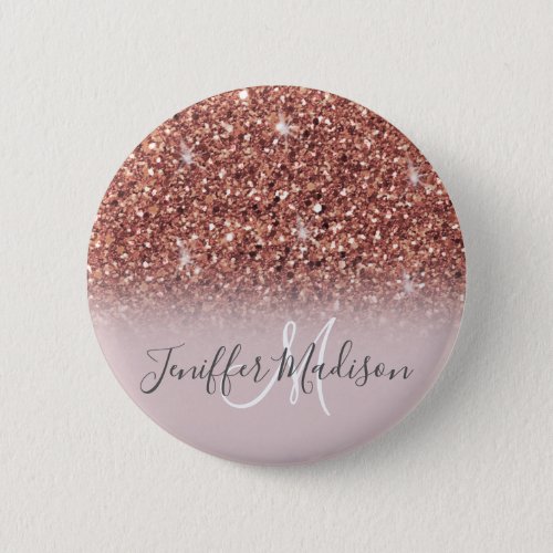 Rose gold glitter Personalized Name                Button