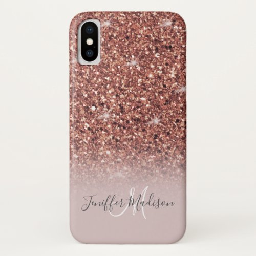 Rose gold glitter Personalized Name                iPhone X Case