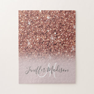 Rose gold glitter Personalized Name Jigsaw Puzzle