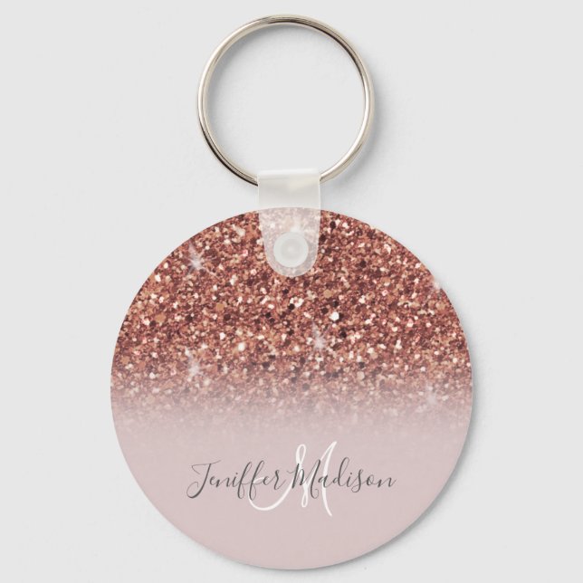 Rose gold glitter Personalized Name                Keychain (Front)