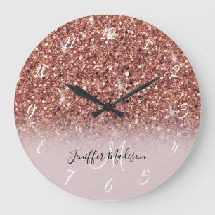 Rose gold glitter Personalized Name Large Clock