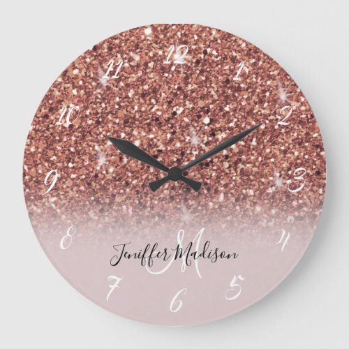 Rose gold glitter Personalized Name                Large Clock