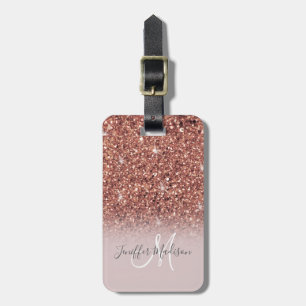 Rose gold glitter Personalized Name                Luggage Tag