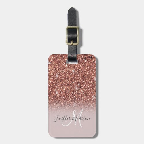 Rose gold glitter Personalized Name                Luggage Tag