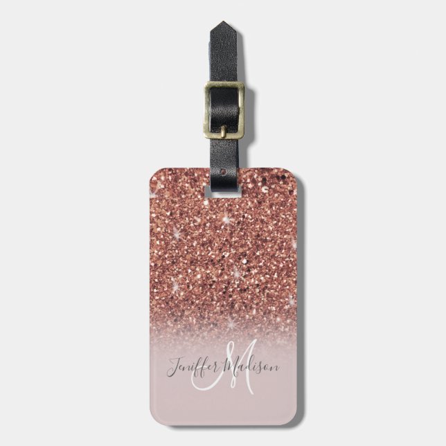 Rose gold glitter Personalized Name                Luggage Tag (Front Vertical)