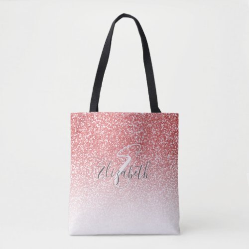 Rose Gold Glitter Personalized Name Monogram Tote Bag