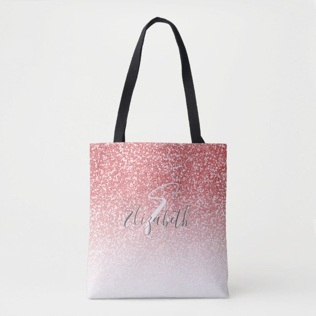 Rose Gold Glitter Personalized Name Monogram Tote Bag (Front)