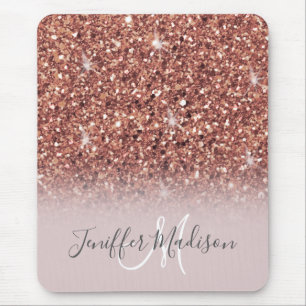 Rose gold glitter Personalized Name Mouse Pad