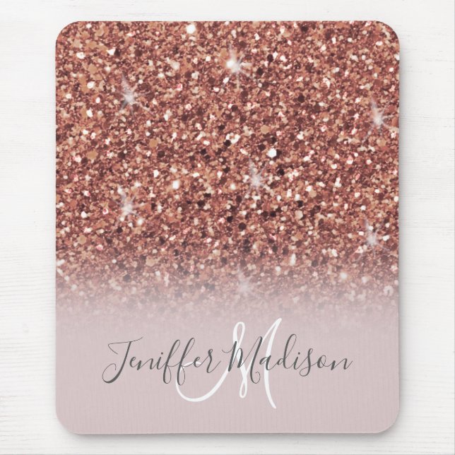 Rose gold glitter Personalized Name                Mouse Pad (Front)